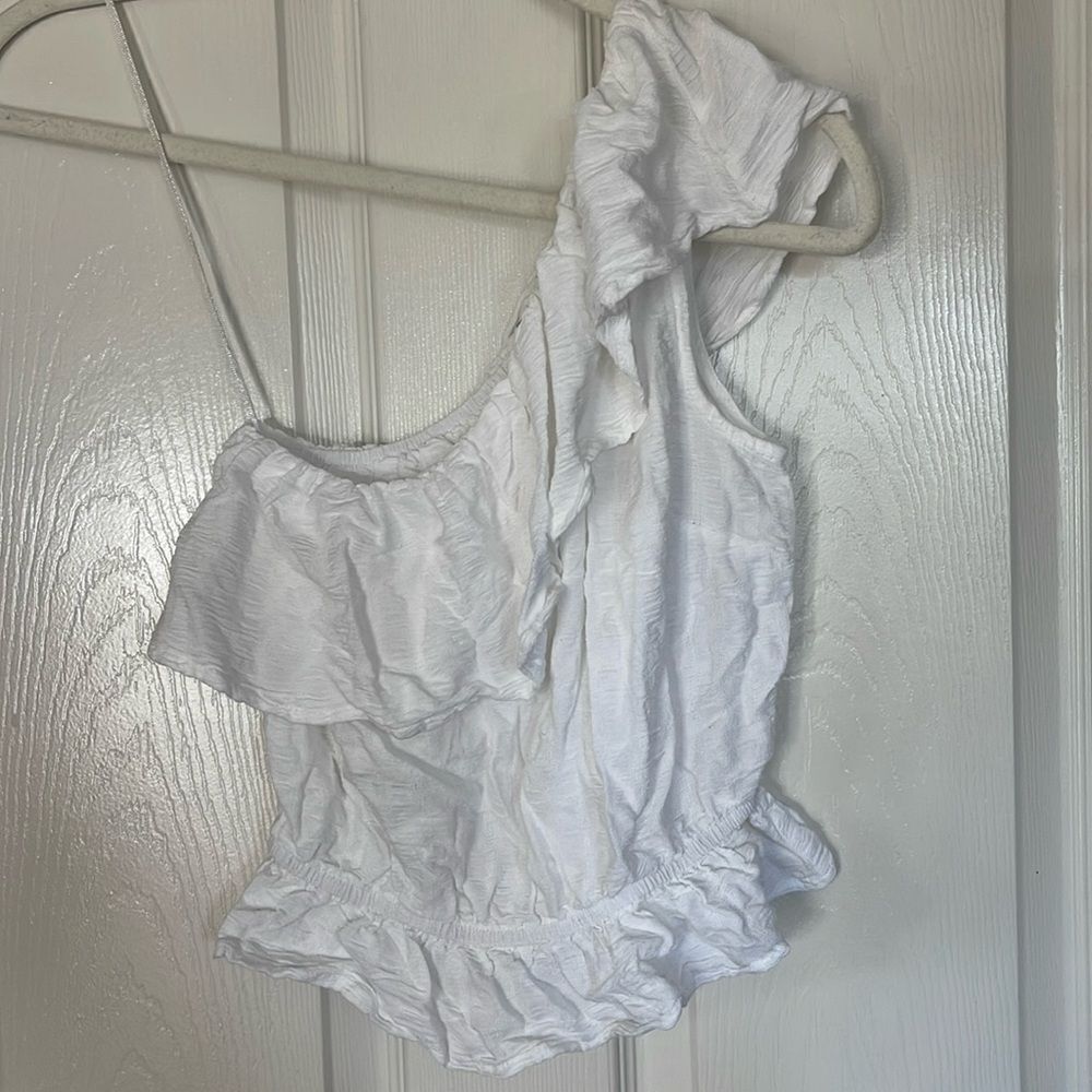 Japna White Ruffled One-Shoulder Blouse size small